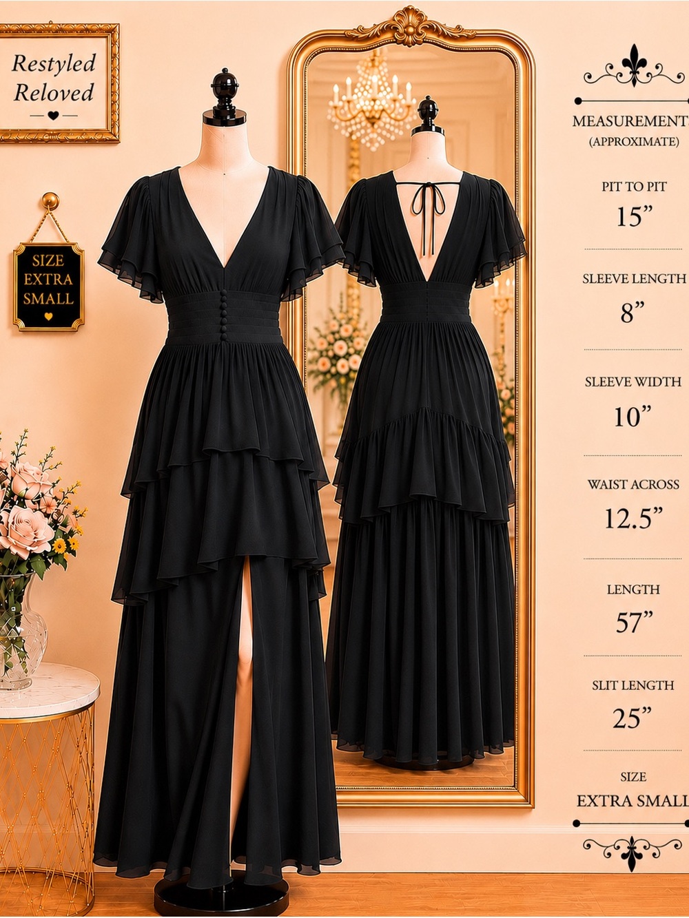 Lulus Midnight Mood Black Tiered Maxi Dress Black XS NWT